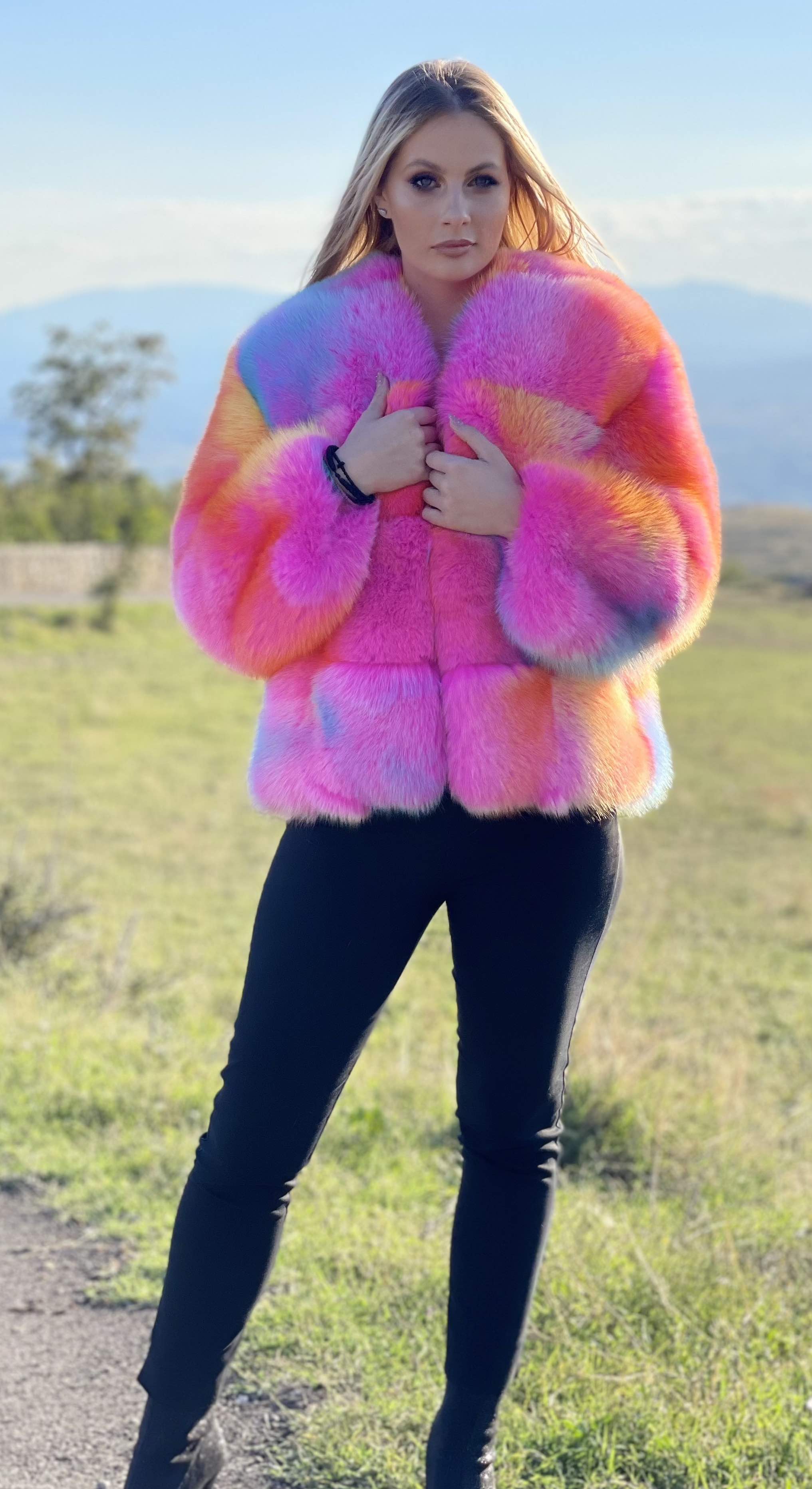 Rainbow Pink Fox Fur