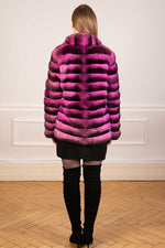 Load image into Gallery viewer, Pink chinchilla fur coat seen from the back
