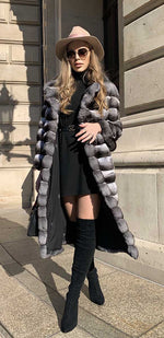 Load image into Gallery viewer, Long chinchilla fur coat by Douvlos
