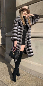 Load image into Gallery viewer, Beautiful long chinchilla fur coat by Douvlos
