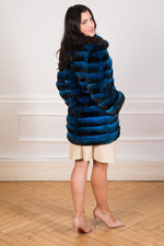 Load image into Gallery viewer, Chinchilla fur coat for women in blue colour

