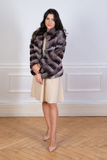 Load image into Gallery viewer, light pink colour chinchilla fur jacket 
