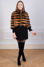 Load image into Gallery viewer, Finest chinchilla fur jacket bolero in gold tone
