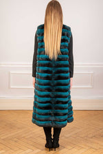 Load image into Gallery viewer, chinchilla vest in green petrol colour seen from the back
