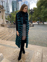 Load image into Gallery viewer, Beautiful chinchilla vest in green petrol colour from Douvlos furs
