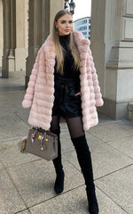 Load image into Gallery viewer, Chinchilla fur coat for women in a mellow rose tone 
