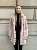 Load image into Gallery viewer, Chinchilla fur coat in a mellow rose tone 
