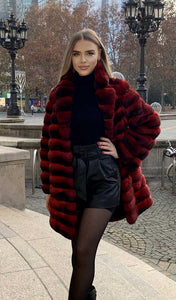 Amazing red chinchilla fur coat for women