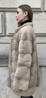 Load image into Gallery viewer, Palomino mink natural colored coat from Saga furs seen from the side
