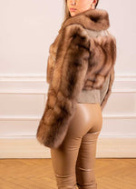 Load image into Gallery viewer, Beautiful bomber jacket with italian velour leather and finest russian sable fur
