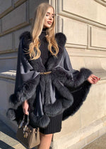 Load image into Gallery viewer, Wonderful grey angora cape with Saga Fox for daily elegance
