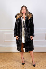 Load image into Gallery viewer, Elegant Saga black mink coat with hoody
