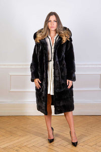 Elegant Saga black mink coat with hoody