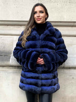 Load image into Gallery viewer, a blue chinchilla coat for women
