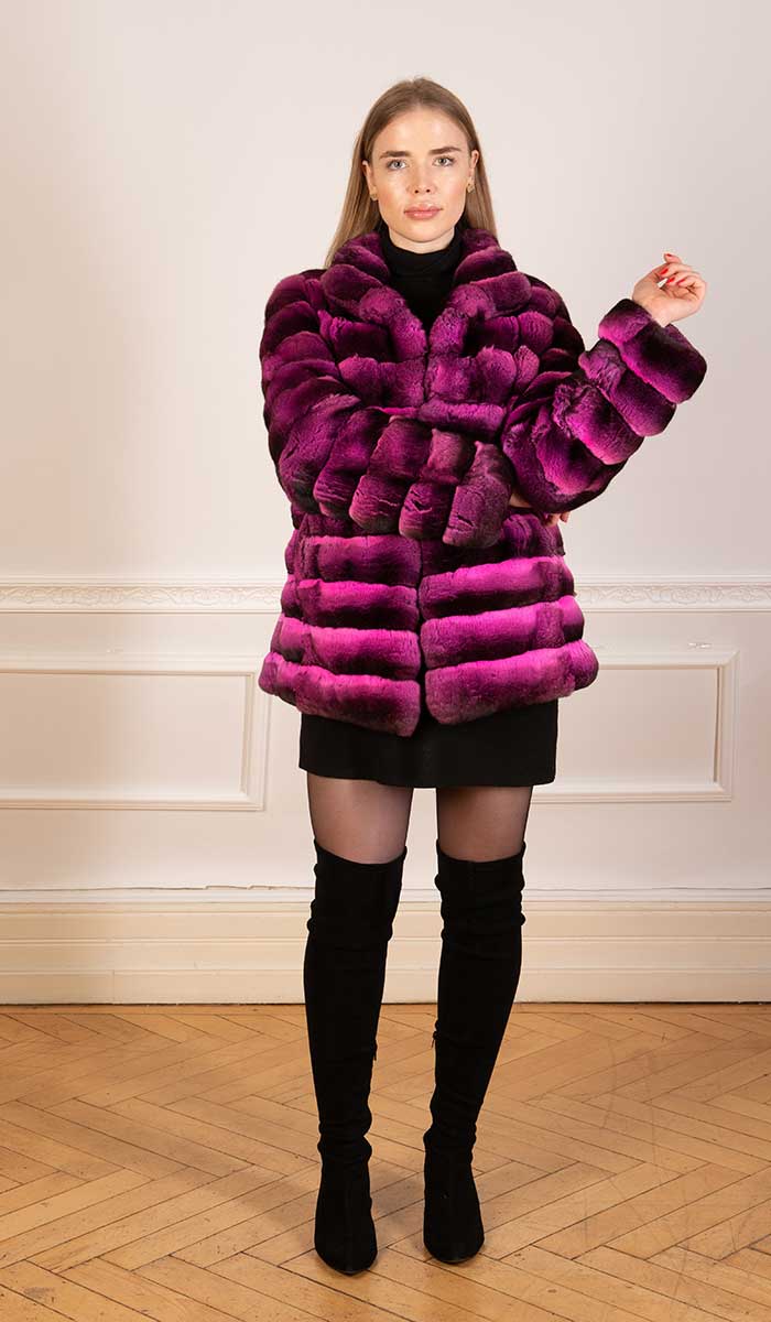 Stunning chinchilla fur coat in magenta pink