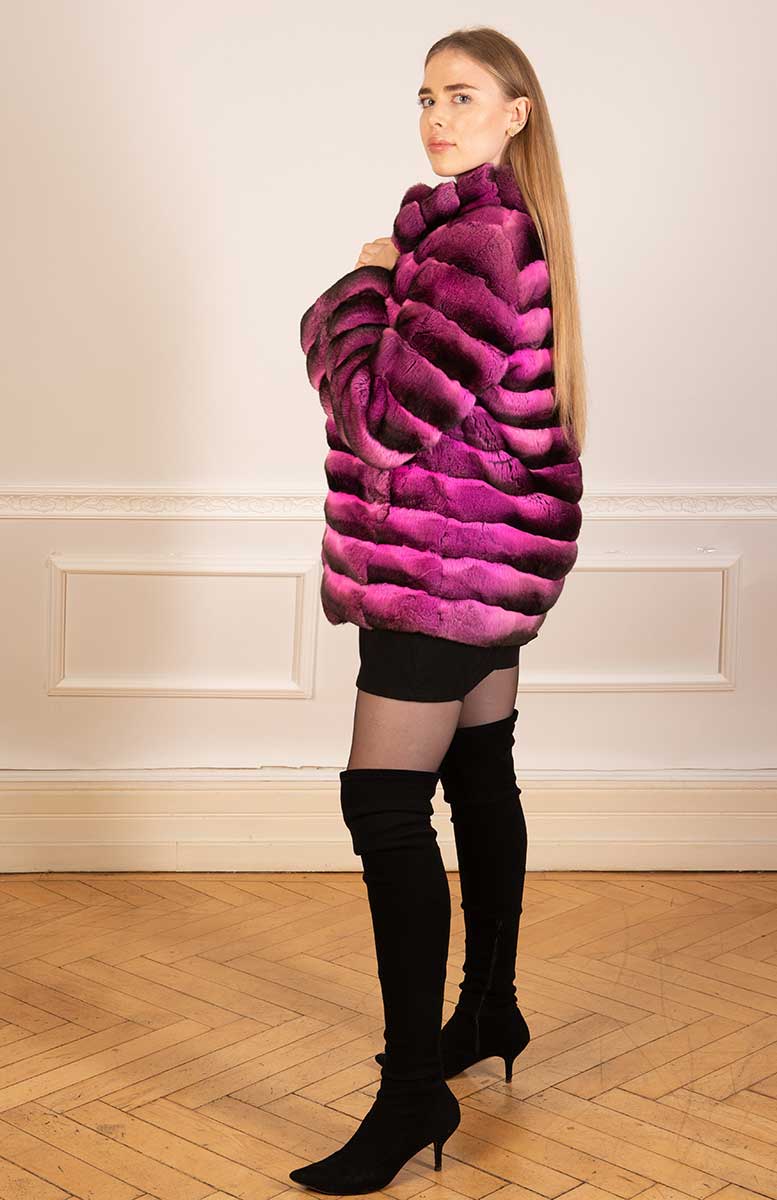 chinchilla fur coat in magenta pink