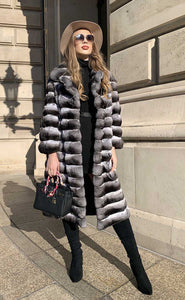 Long stylish chinchilla fur coat