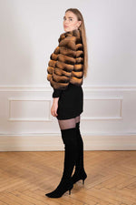 Load image into Gallery viewer, Chinchilla fur jacket bolero in gold tone
