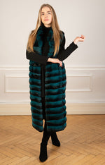 Load image into Gallery viewer, Sophisticated  chinchilla vest in green petrol colour
