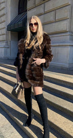 Load image into Gallery viewer, Dark russian sable fur coat by Douvlos furs

