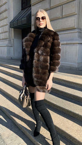 Russian sable fur coat in a dark shade