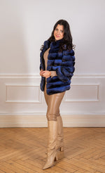 Load image into Gallery viewer, Light blue chinchilla fur jacket with a zipper
