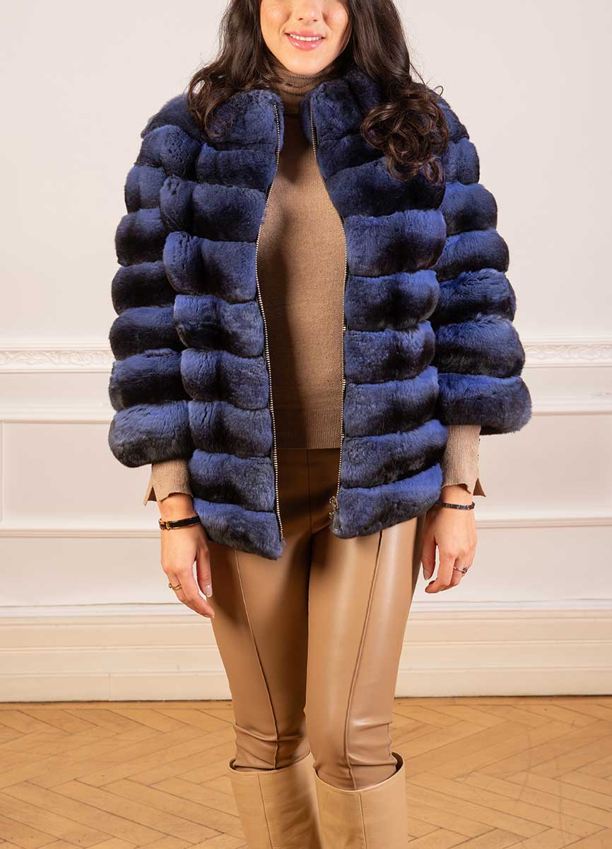 chinchilla fur jacket in light blue for women