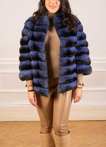Load image into Gallery viewer, chinchilla fur jacket in light blue for women
