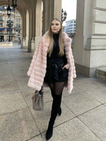 Load image into Gallery viewer, Chinchilla fur coat for women in a mellow rose color 
