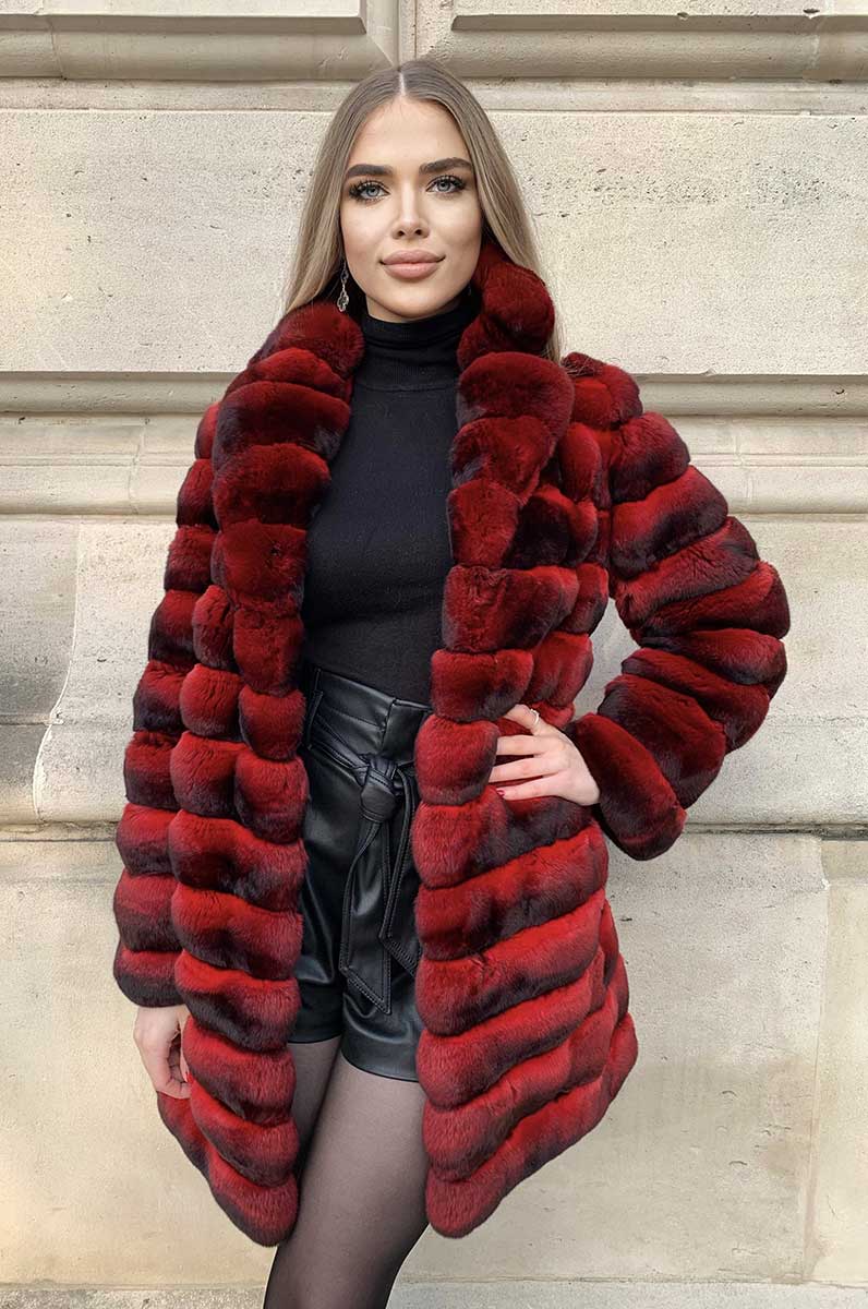 Amazing chinchilla fur coat in a fantastic red color