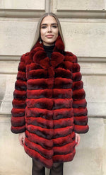 Load image into Gallery viewer, Chinchilla fur coat for women in a fantastic red color
