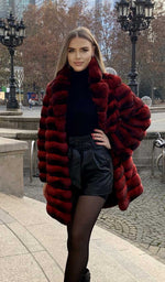 Load image into Gallery viewer, Amazing red chinchilla fur coat for women
