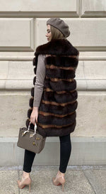 Load image into Gallery viewer, Sable fur and python napa print leather vest seen from the back
