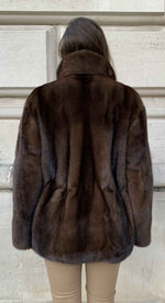 Load image into Gallery viewer, Saga Mink fur jacket from Douvlos seen from the back
