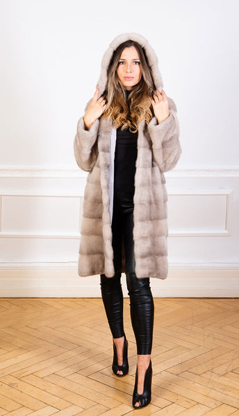Mink Fur Coat with Hoody Silverblue grey – Douvlos furs est