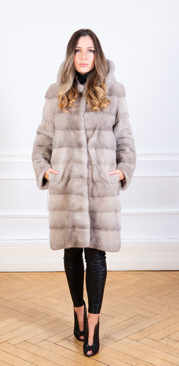 Saga Mink fur coat in natural pale silverblue for women