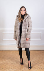 Load image into Gallery viewer, silver grey hooded mink fur coat
