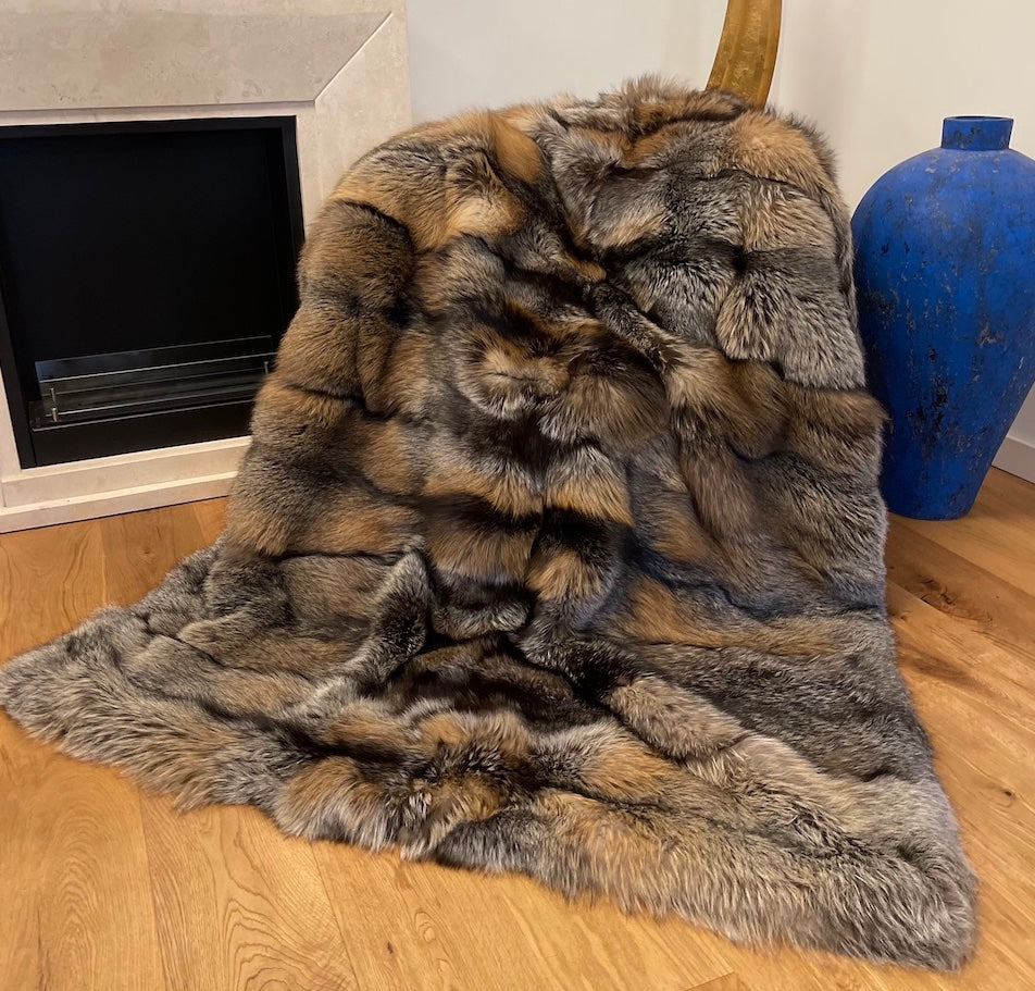 Saga Gold Cross Fur Throw - Blanket