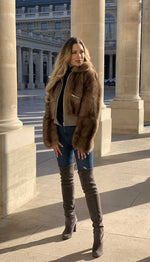 Load image into Gallery viewer, Bomber jacket with velour leather and russian sable fur
