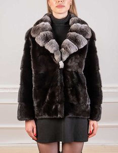 Scandinavian mink jacket with chinchilla fur for women closeup