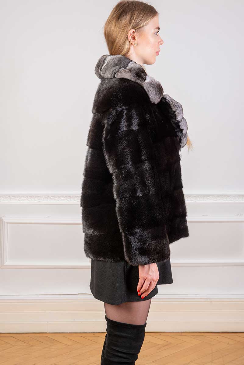 Scandinavian mink jacket with chinchilla fur for women 